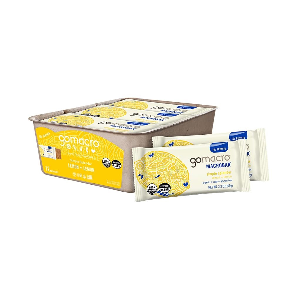GoMacro MacroBar Organik Vegan Protein Barlar - Lemon + Lemon (2.3 Ounce Bars, 12 Count)