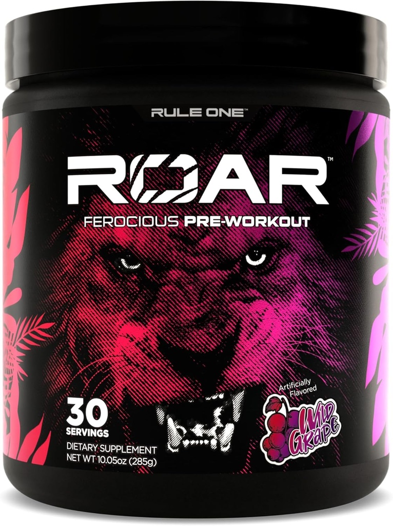 Rule 1 R1 Roar - Pre-Workout Powder with Creatine, Beta-Alanine, Citrulline, Electrolytes & Caffeine (30 Servings, Wild Grape)
