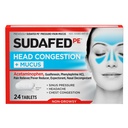 Sudafed PE Head Congestion + Mucus Relief Tabletleri Sinus Baskısı, Congestion, & Headache, Non-Drowsy Decongestant with Acetaminophen, Guaifenesin & Phenylephrine HCI, 24 ct
