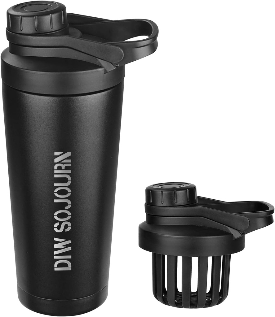 DIW 24 oz Shaker Şişe, Ultra Steel Shaker Şişe Gürültü Ücretsiz Tasarım ile, Protein Mixes ve Pre Workout için Metal Shaker Kupası,Gym Şişe Shaker (Black)