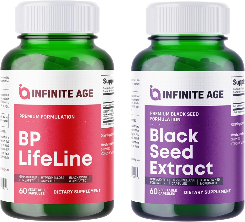 INFINITE AGE Wellness Sche - Siyah Tohum Yağı 200 mg, BP Lifeline Heart Health Support Supplement 1030 mg - ABD'de Yapılan