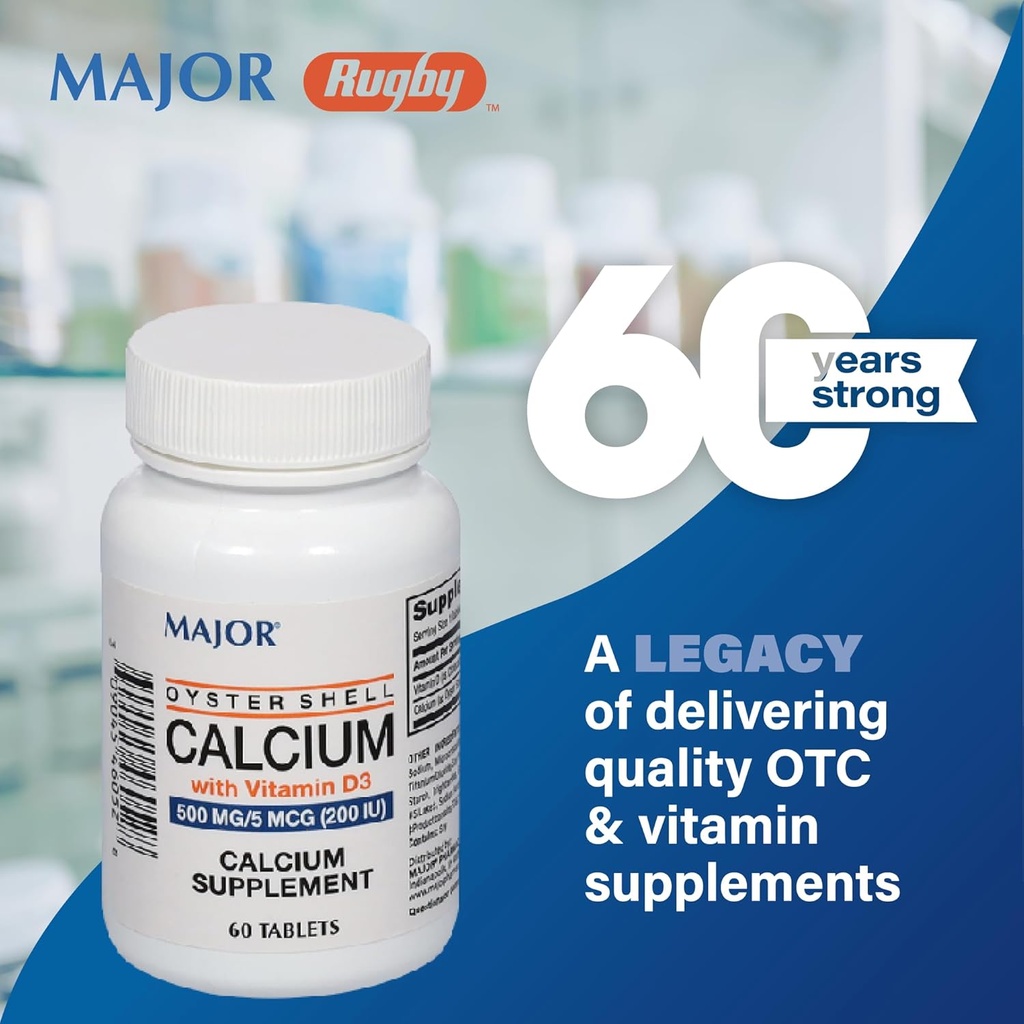 Major Oyster Shell Calcium with Vitamin D3 500 mg / 5 mcg (200 IU) - Συμπλήρωμα ασβεστίου - 60 δισκία