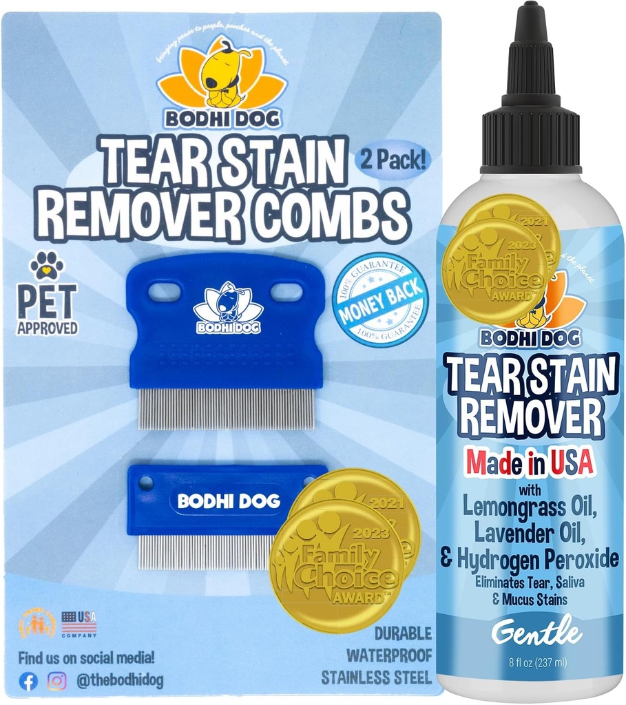 Bodhi Dog Tear Stain Rer & Tear Stain Rer Combr - Gally Takes Stains, Pet Eyes - Güvenli ve Köpekler ve Kediler - Temizler Delicate Fur - Grooming & Tear Stain Önleme için İdeal