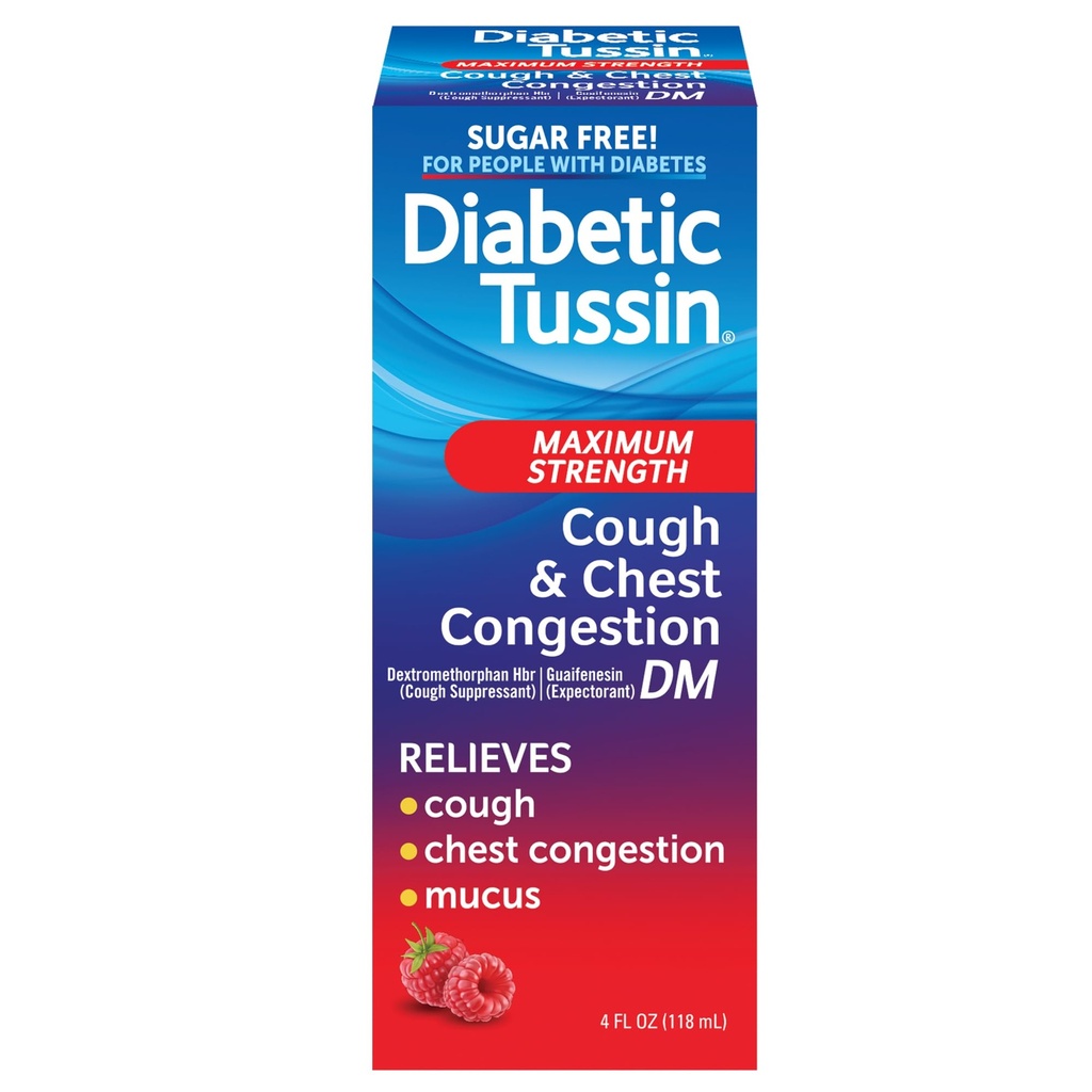 Diabetic Tussin DM Maksimum Kuvvetli Cough ve Chest Congestion Relief Liquid Cough Syrup, Diabetics için Güvenli, Berry Flavored, 4 Fl Oz (Pozitifin Paketi)