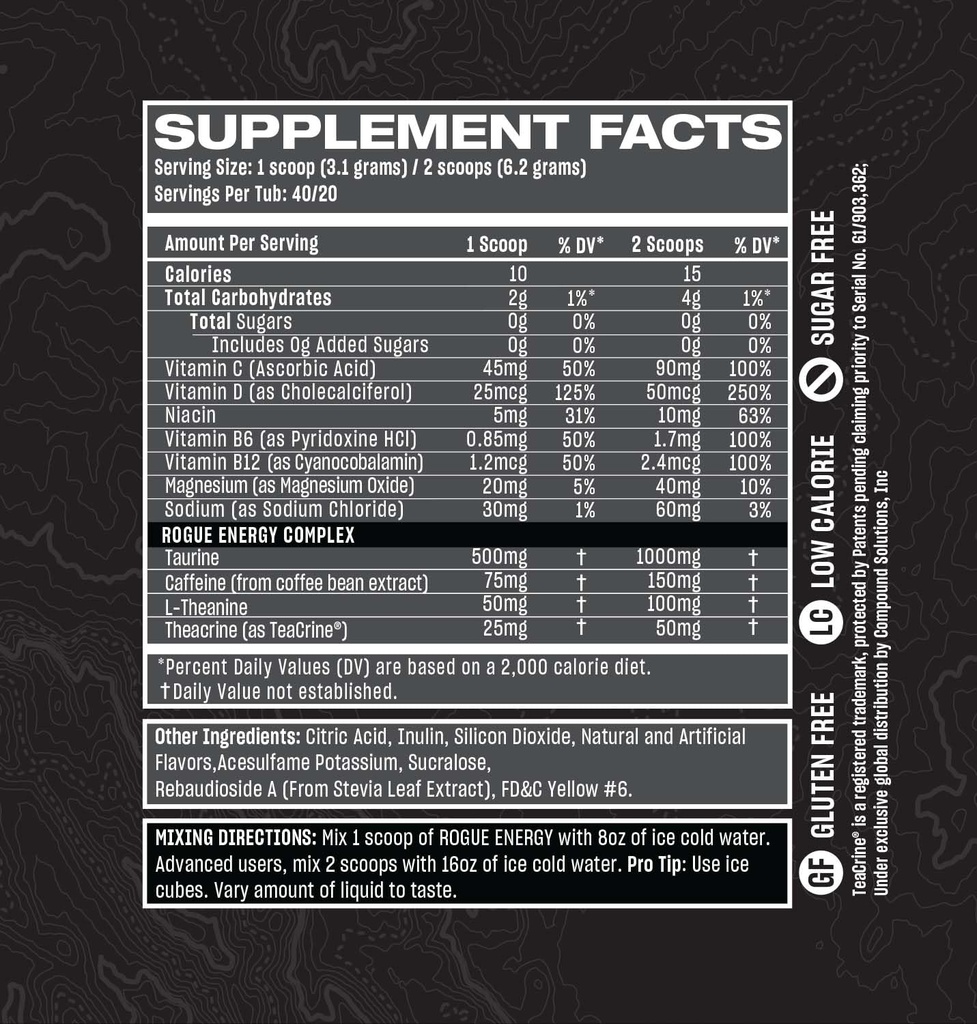 Rogue Enerji Enerji Uzun Oyun Saatleri için Toz - Zihin Odaklığı için Enerji Tozu - Şeker & Gluten Free - Oyun Tamamı Caffeine & Vitamins - ABD'de (Kan Orange - 40 Hizmet)
