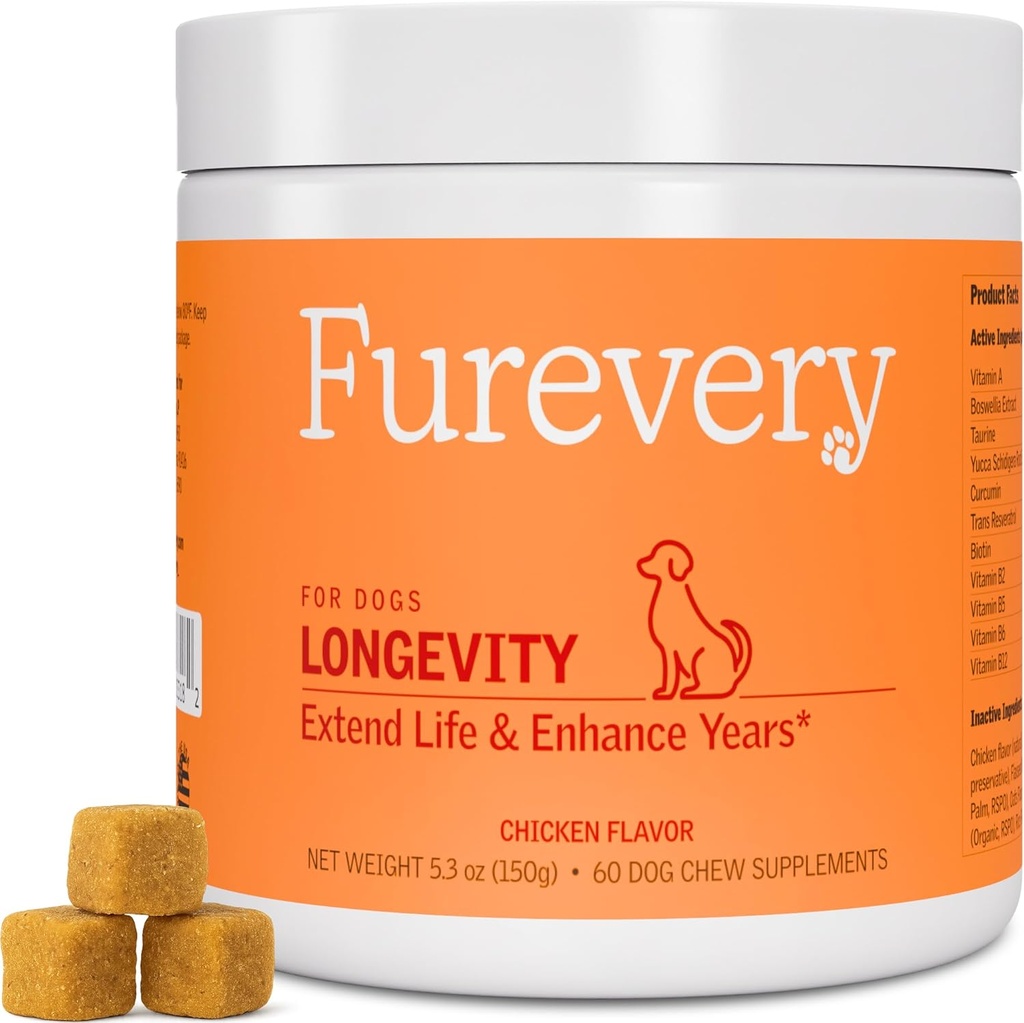 Longevity Dog Multivitamin 11-in-1 Daily Chews Chicken Flavored with Flaxseed, 60 Kont, Supports Hip and Common Health, Immune System, Skin and Coat, Heart Health, Energy and Vitality