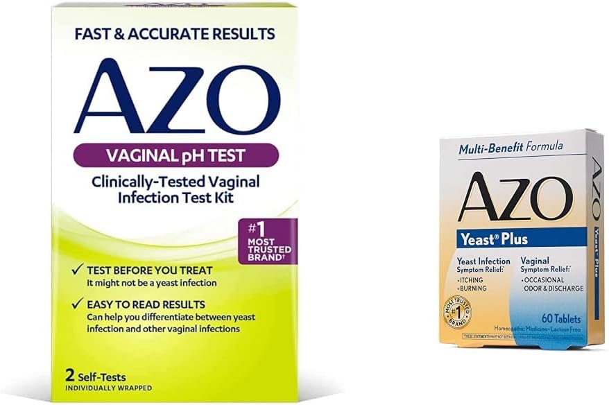 AZO Vaginal pH Testi Kit ve Yeast Enfeksiyon Yardım Tabletleri, Klinik Olarak Test Edilen Enfeksiyon Test Kit with 60 Yeast Enfeksiyon & Vaginal Symptom Relief Tablets