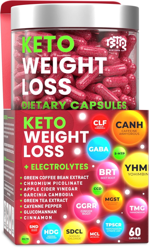 Keto kilo kaybı Diyet Pills, Doğal Appetite Suppressant, Apple Cider ile Kadınlar ve Erkekler için Fat Burner, Green Coffee Bean Extract, Curb Cravings & Hunger, Metabolism ATM Supplement - 60 Capsules