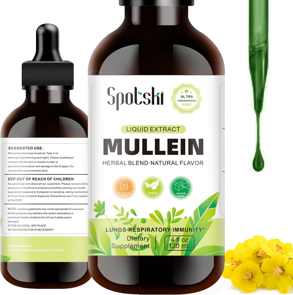 Lungs için Mullein Drops - Lung Detox for Respiratory System, Natural Sleep Aid & Immune Support, Tincture Drops Non-GMO, Vegetarian 1 Moon Supply