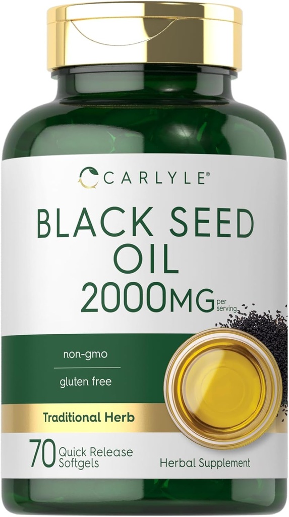 Carlyle Black Seed Oil Softgel Capsules | 2000 mg | 70 Pills | Kadınlar ve Erkekler için | No-GMO, Gluten Free Herbal Supplement Supplement