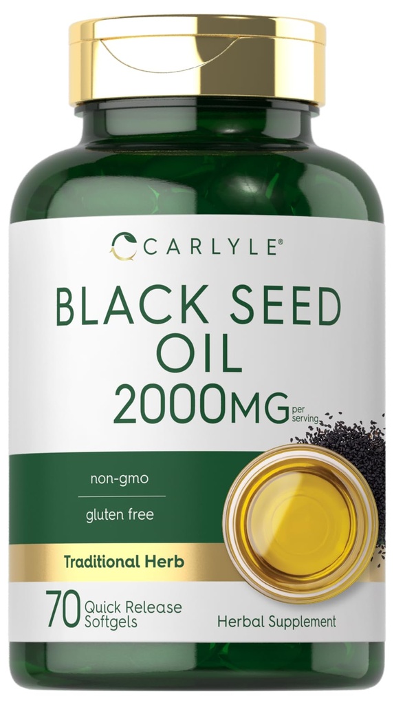 Carlyle Black Seed Oil Softgel Capsules | 2000 mg | 70 Pills | Kadınlar ve Erkekler için | No-GMO, Gluten Free Herbal Supplement Supplement