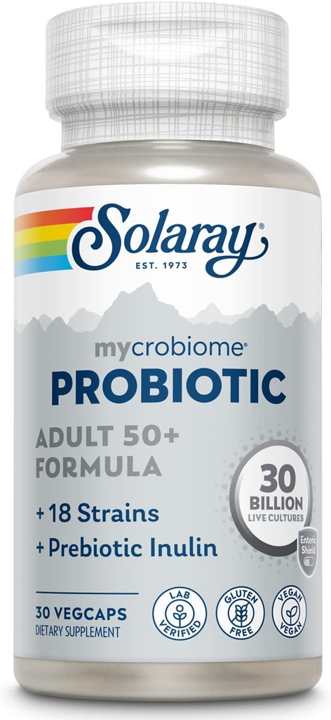 SOLARAY Mycrobiome Probiyotik Yetişkin 50 Plus Formula, Kadınlar ve Erkekler için Probiyotikler, Sağlıklı Digestion, Metabolism, Enerji, Kolon ve Urinary Tract Desteği, 30 Milyar CFU, 30 Hizmet, 30 VegCaps, 30 VegCaps