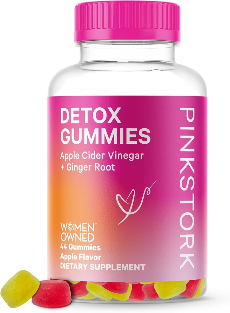 Pink Stork Detox Gummies, Apple Cider Vinegar Gummies with Ginger to support Bloating, Gut Health and Digestion, Chewable ACV Gummies - 44 Count, 1 paket, 0.3 kilo