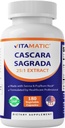 Vitamatic Cascara Sagrada Senna & Psyllium Husk - 180 Veg Capsules - Interd 25X Potency - All Natural - Non-GMOMO