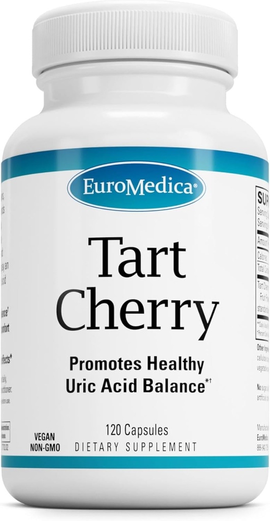 EuroMedica Tart Cherry - Sağlıklı Uric Asit Denge ve Ortak Sağlığı Desteklemek için Antioksit - Vegan Beslenme Tamamı - Egzersiz Sonrası Yardıma Diyet Tamam - 120 Capsules