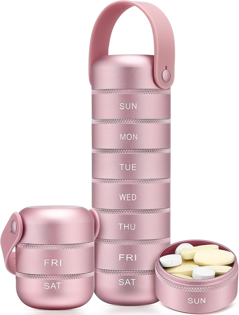 Zannaki Metal Weekly Pill Organizer, Big Travel Pill Box 7 Day, Αδιάβροχη υπόθεση ημερήσιων χαπιών με λαβή σιλικόνης, Αλουμινίου Κράμα Φορητή θήκη χαπιών για βιταμίνη, ιατρική, συμπλήρωμα, χάπια
