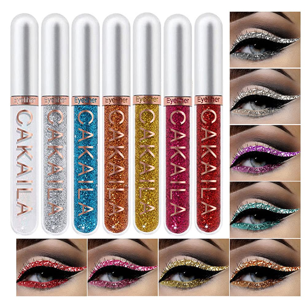 8 χρωματιστό υγρό Glitter Liquid Eyeliner Colorful Set, Delineadores De Colores Para Ojos, Rainbow Λευκό κόκκινο μπλε Eyeliner Christmas Makeup Gift Kit για γυναίκες Αδιάβροχο Long Lasting Quick Dry Eye Liners...
