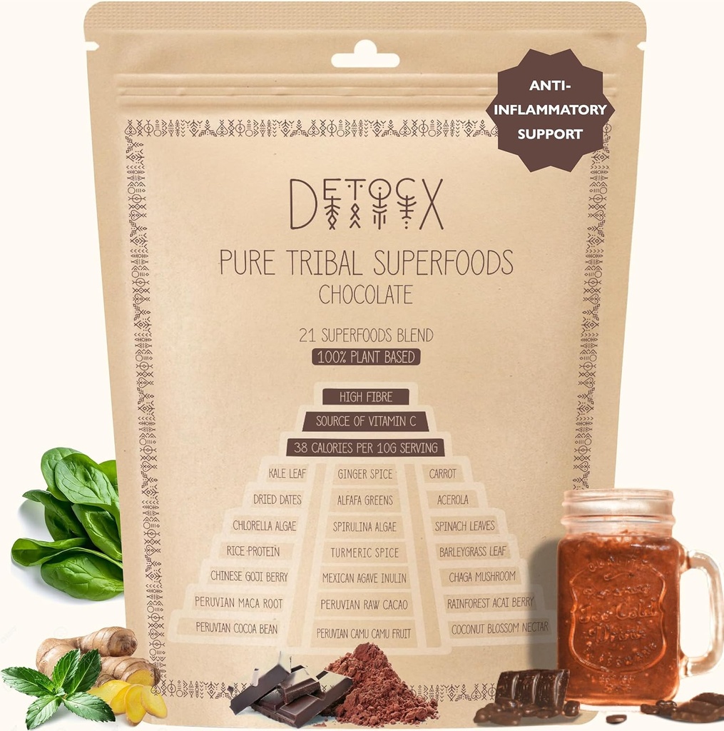 21 Supergreens Toz | Çikolata | Enerji | Digestion | Superfoods | Organik,Probiyotik,Prebiyotik,Fibre,Vitamins, Minerals |Gluten&Dairy&Soy Free| Vegan| 30+ Hizmetler/8.82oz