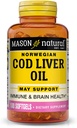 MASON NATURAL Cod Liver Oil Plus Vitamin A & D3 - Sağlıklı Kalp ve Beyin Fonksiyonları, Immunity, Supports General Health, 100 Softgels