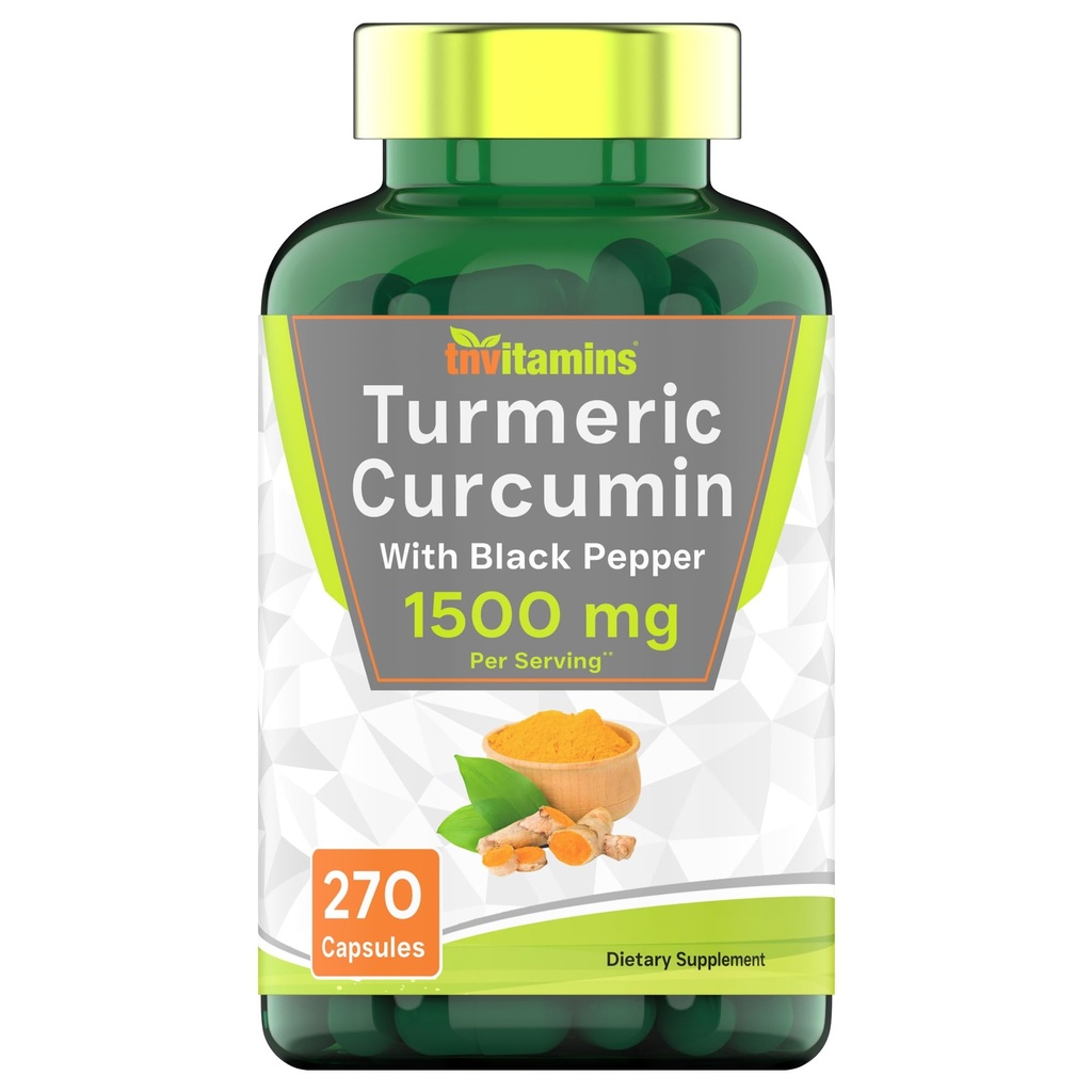 Tnvitamins Turmeric Curcumin Capsules with Black Pepper | 1500 MG - 270 Capsules | Bulk Boyut - 3 Ay Supply! | Altın Turmeric Curcumin Supplement with Black Pepper | Non-GMO | Amerika Birleşik Devletleri