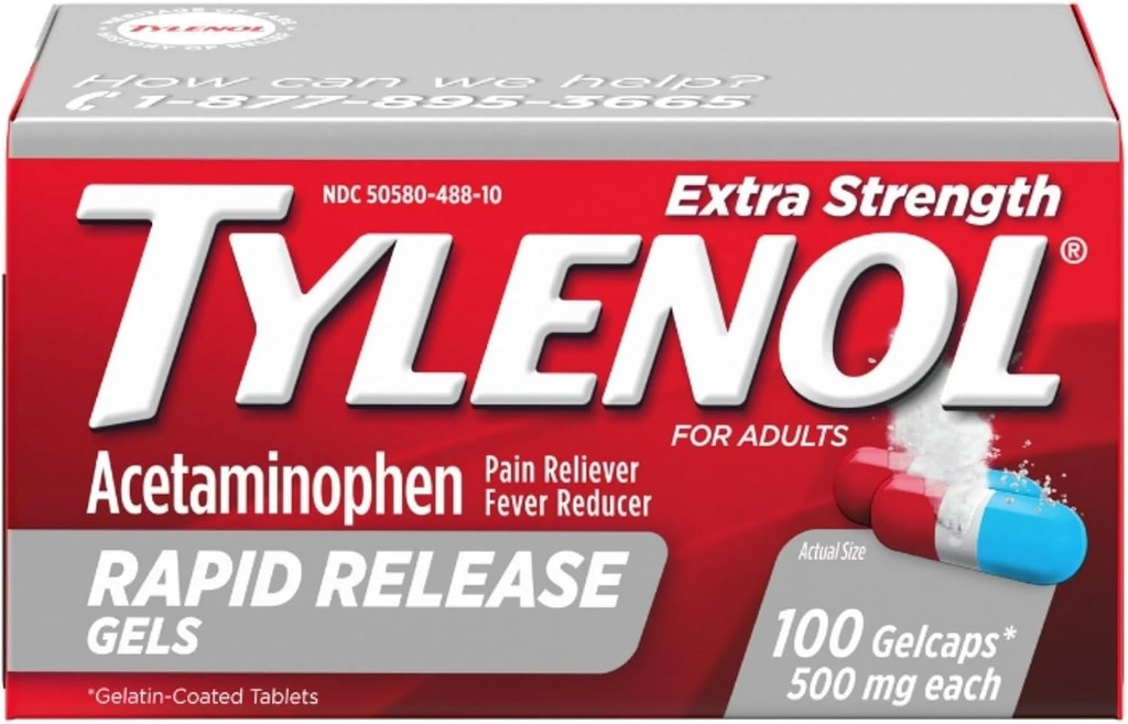 Tylenol Ekstra Güçlü Hızlı Yayın Gelcaps, 100 Kont Şişeler (Pack of 2)