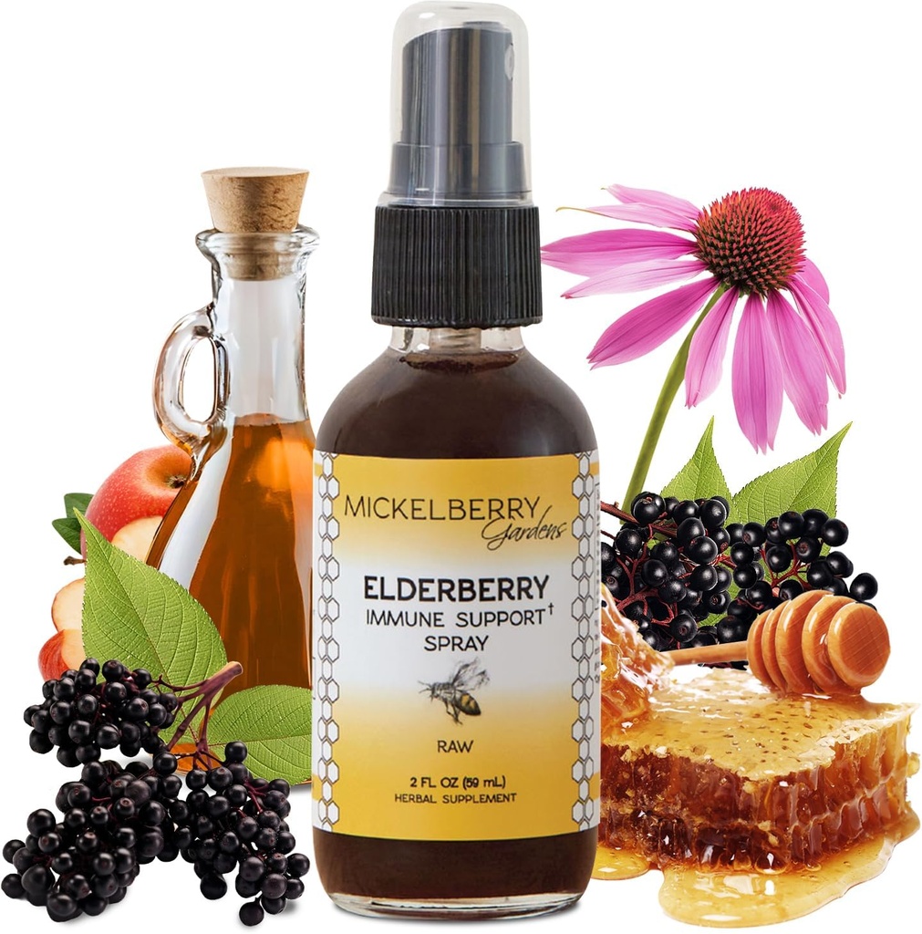 Mickelberry Gardens Elderberry Honey Propolis Throat Spray - Natural Immune Support and Throat Coat for Kids and Yetişkinler (2 Ounces)