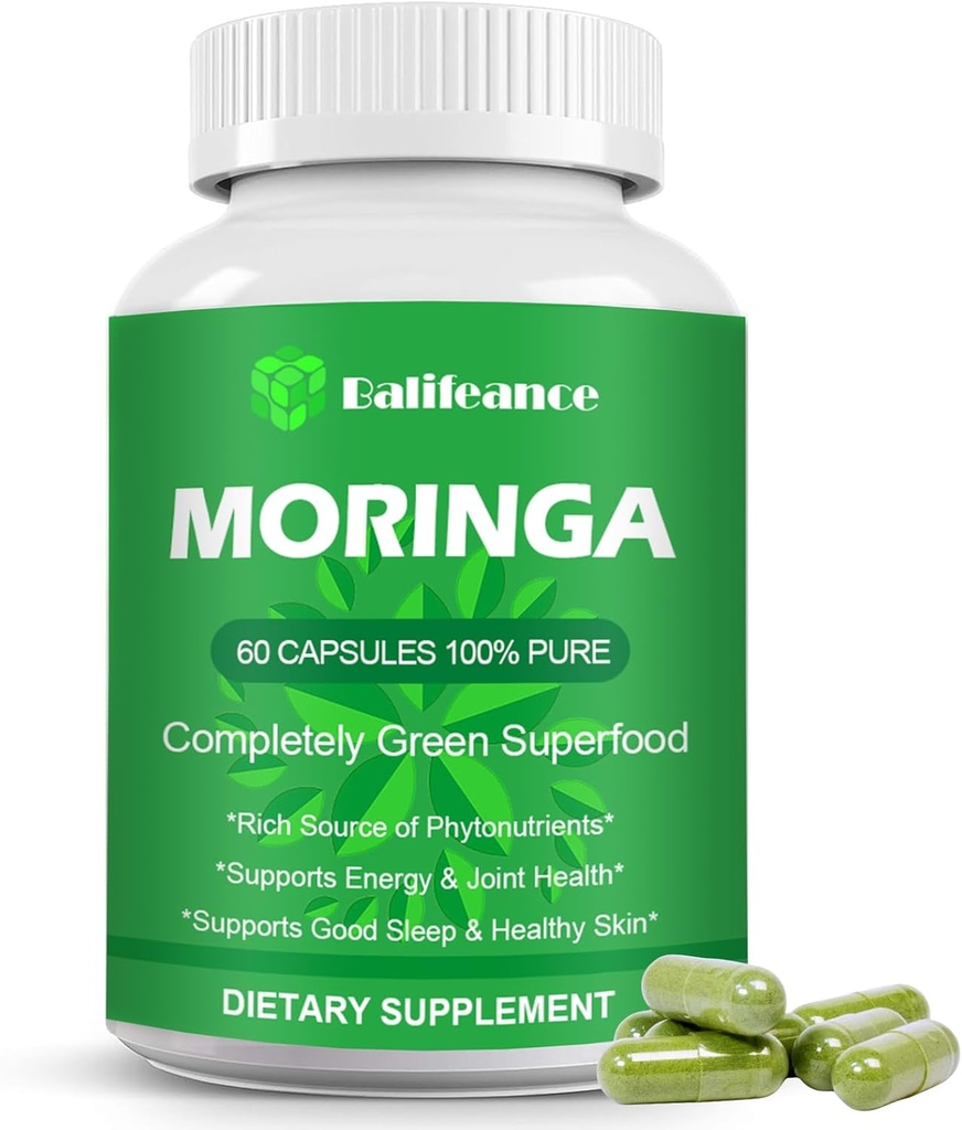 Moringa Capsules 800 mg, Pure Moringa Toz Capsules - Enerji, Skin Health, Gut Health+ for Men & Women | Yeşil Antioksi Superfood w/Esential Vitamins & Amino Asits A1