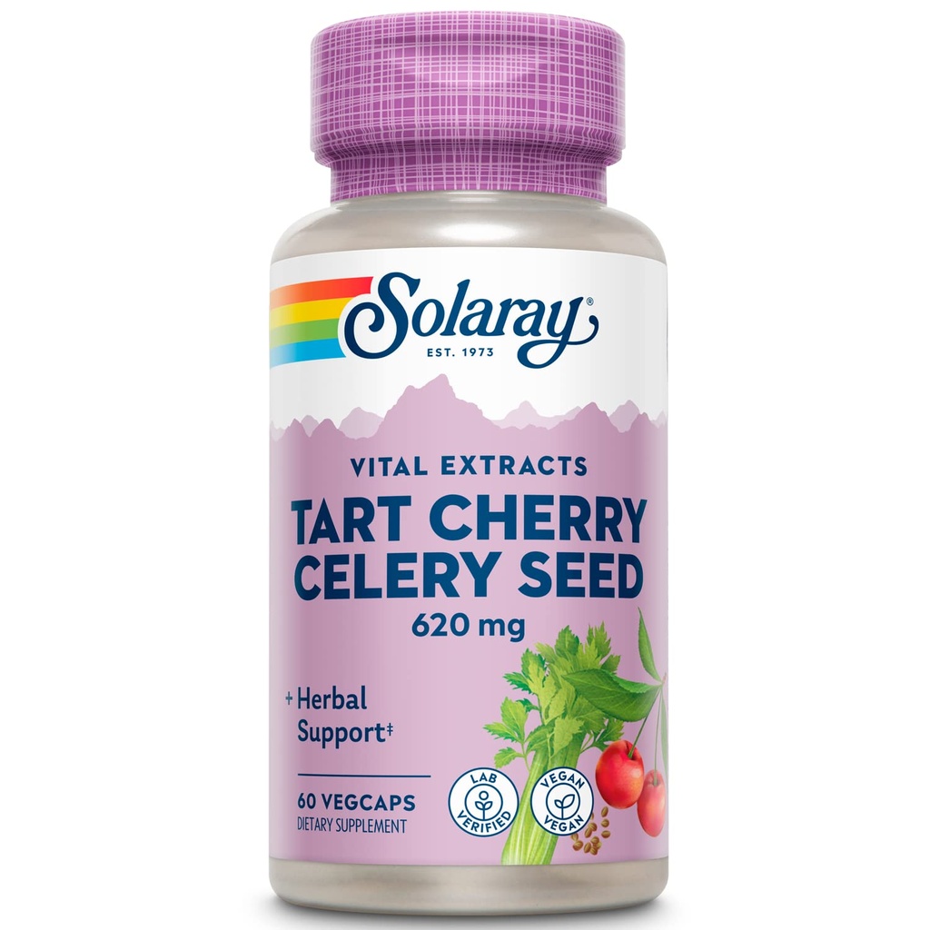SOLARAY Tart Cherry & Celery Seed | Sağlıklı Uric Asit Seviyeleri, Ortak, Kas Kurtarma ve Uyku Desteği | 60 VegCaps