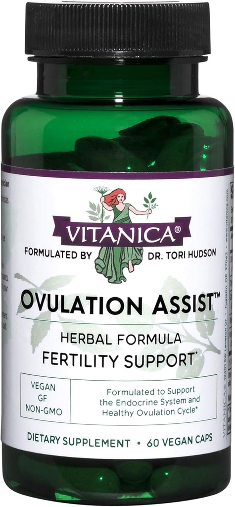 Vitanica Ovulation Assist - Ovarian Health & Adrenal Support with Rhodiola Rosea, Holy Basil, Tribulus Terrestris & Chaste Tree - Βοτανικό συμπλήρωμα διατροφής - Lady - 60 Vegan Caps