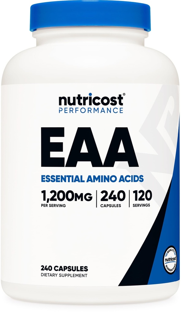 Nutricost EAA Capsules 1200mg, 240 Capsules - Essential Amino Acids, 120 Servings - Non-GMO, Gluten Free & Vegan