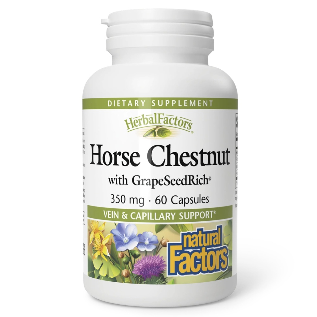 Natural Factors, Horse Chestnut, Antioksi Support for a Health Circulatory System and Veins with GrapeSeedRich, 60 kapsül (60 hizmet)
