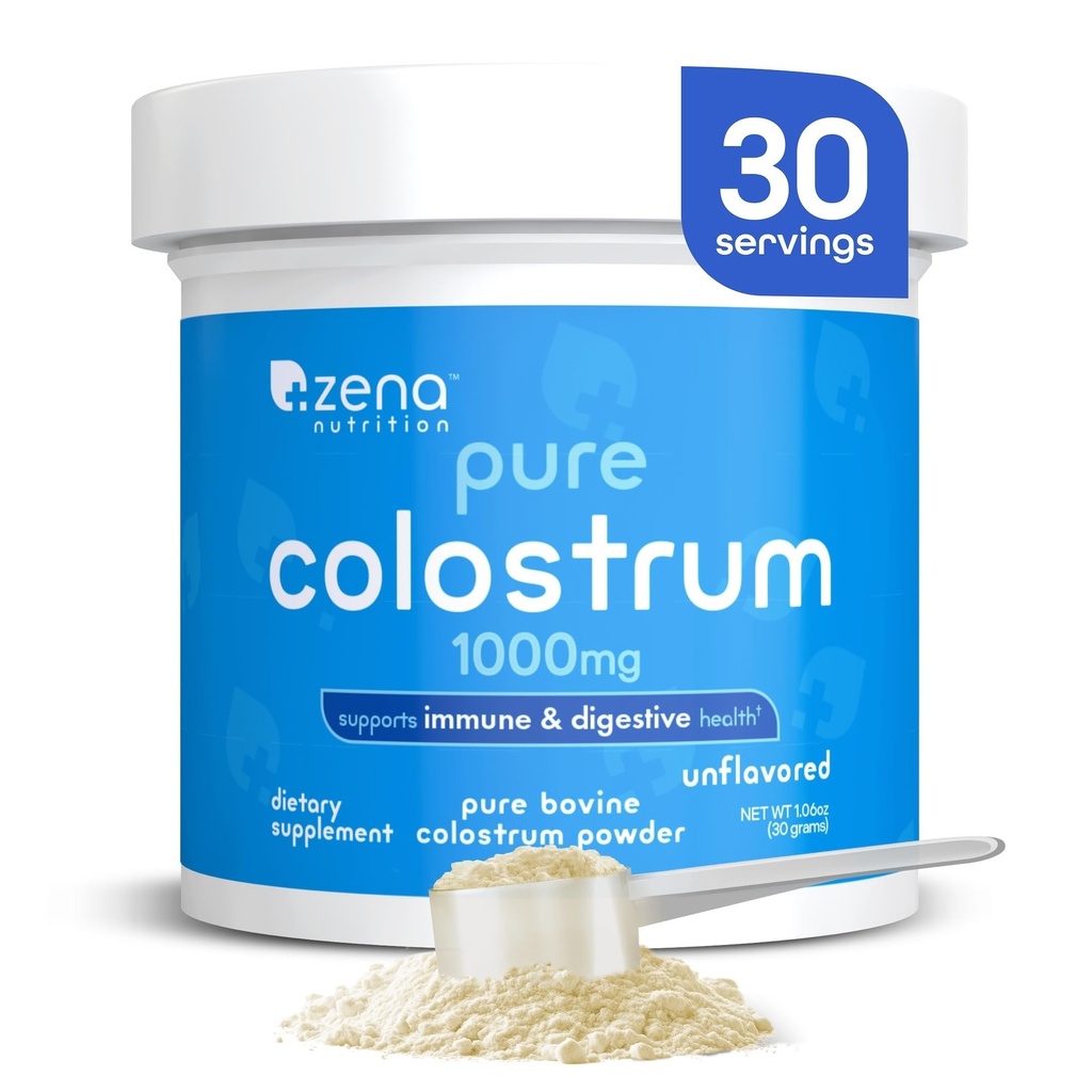 Zena Beslenme Bovine Colostrum Toz Supplement, 1000 mg Pure Colostrum, Destekler Immune ve Digestive Health, Gut Health, Keto, Gluten Free, Fat Free, Grass Fed, Unflavored, 30 Hizmet