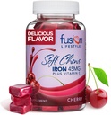 Kadınlar ve Erkekler için uygulanabilir Demir Supplement - Cherry Flavor, Demir Vitamini Max Aborpsiyon için C Soft Chew, Demir Biremi ve Demir Eksikliği için ideal, 2 Ay Supply