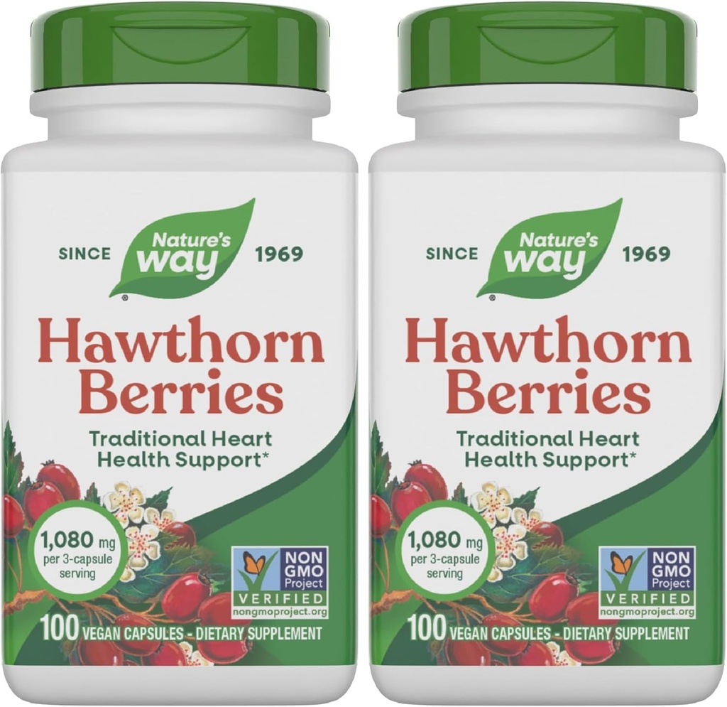 Nature's Way Herbal Hawthornges, Geleneksel Kalp Sağlığı Desteği *, 100 Vegan Capsules (Pazar Mayıs Vary) (Pack of 2)