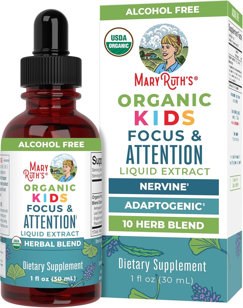 MaryRuth Organics Kids Brain Supplements for Memory and Focus, USDA Organic Drops with Ginkgo Biloba, Rhodiola Root & Licorice Root, Focus & Dikkat, Calm, Vegan, Non-GMO, Gluten Free, 30 Hizmetler