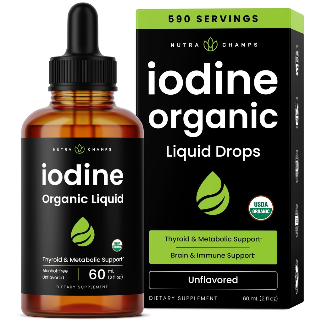 Organik Iodine Liquid Drops - 250 mcg Iodine Supplement for Women & Men - P Properties Iodide Çözümü 250 mcg - 590 Hizmet - Tiroid, Hormon & Metabolic Desteği - Non-GMO, Vegan NPN 80119762