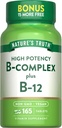Doğanın Gerçek Vitamini B Kompleksi | 165 Tabletler | Plus B12 | Vegan & Non-GMO Supplement