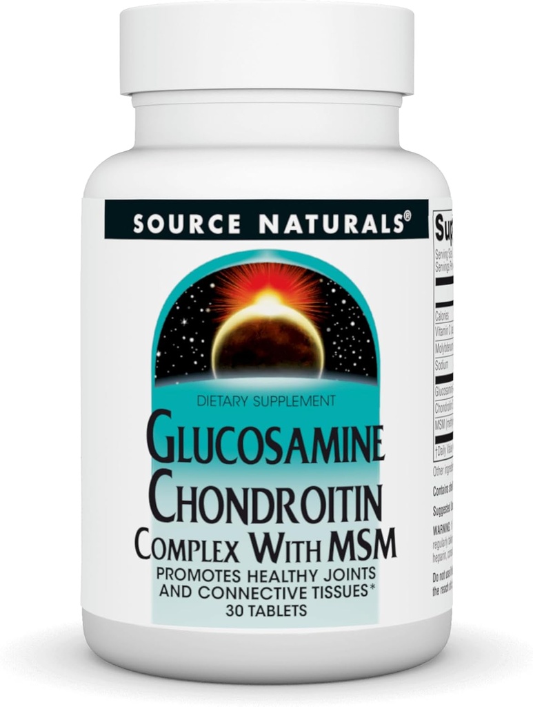 Kaynak Naturals Glucosamine Chondroitin Kompleksi MSM ile, Sağlıklı Ortakları ve Bağlayıcı Tounds* - 30 Tabletler