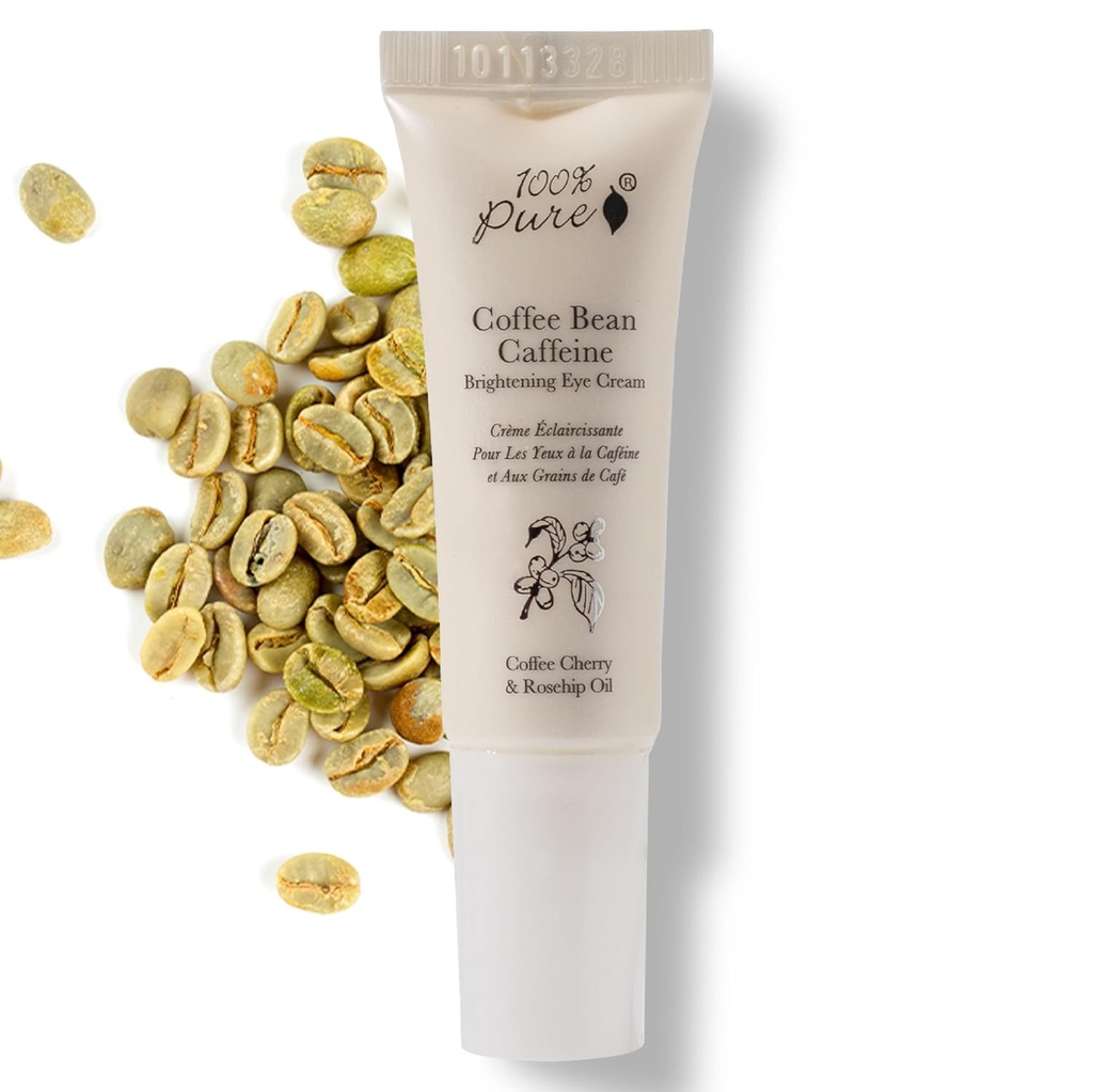 100% PURE Coffee Bean Caffeine Eye Cream Αναζωογονητικό & Ενυδατικό Υπό Θεραπεία ματιών Μειώστε την ατονία, τους Σκοτεινούς Κύκλους, Ρυτίδες με Πράσινο Τσάι, Τριαντάφυλλο, Βιταμίνη Ε - Νεανικά Δονούμενα Μάτια - Vegan - 0.3 oz