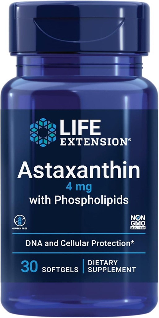 Life Extension Astaxanthin with Phospholipids – Antioksi Support, Eye Health – Algae-Derived – Gluten-Free, Non-GMO – 30 Softgels