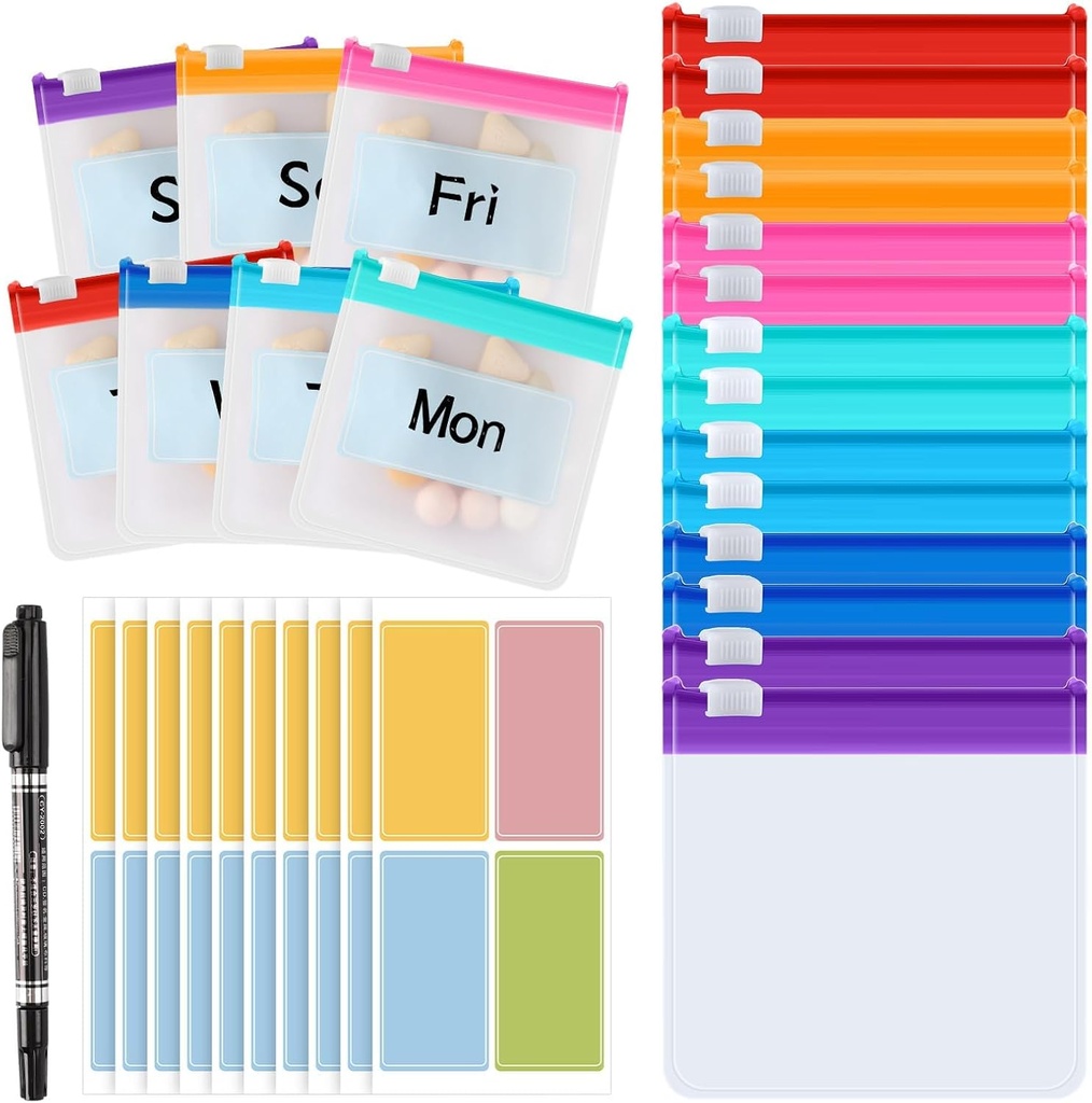 MARFOREVER 25 Pcs Pill Puch Μικρές Τσάντες Χάπια Επαναχρησιμοποιήσιμη Ιατρική Organizer Travel Pill Θήκη Αποθήκευση Χάπια με Slide Κλείδωμα 14 PCs Πλαστικές Τσάντες Ιατρικής 10 Pcs Φύλλα Ετικέτες και ένα Marker