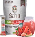 Salud 2in-1 Energy Drink Toz + Focus, Strawberry Watermelon, Organik Caffeine, B6 + B12, Theanine, Clean Energy Drink Packets, Fresandia Agua Fresca Mix, Non-GMO, Gluten Free, Vegan, 1g of Sugar, (15 hizmet)