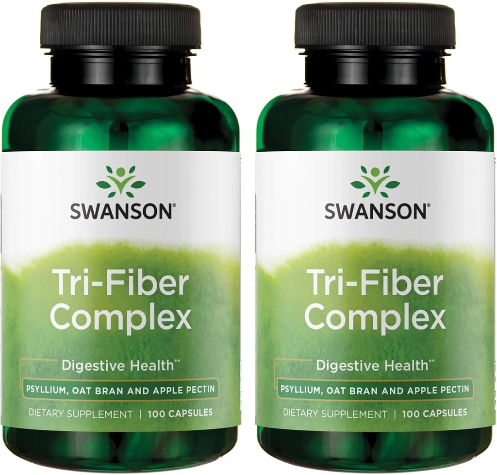Swanson Tri-Fiber Kompleksi - Digestive Health Supplement Psyllium, Oat Bran, & Apple Pectin - (100 Capsules) (2 Pack)