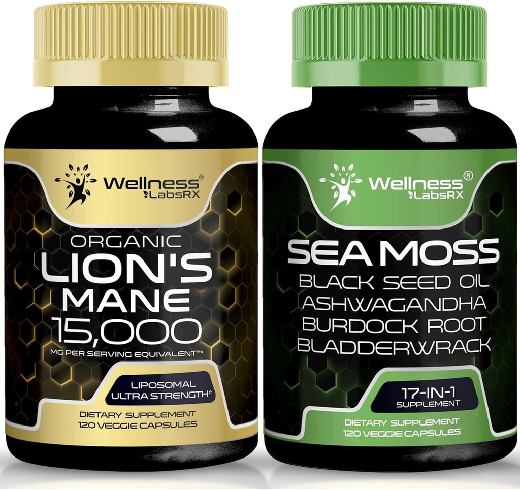 WELLNESS LABSRX Irish Sea Capsules - Lions Mane Supplement Capsules 15,000 mg