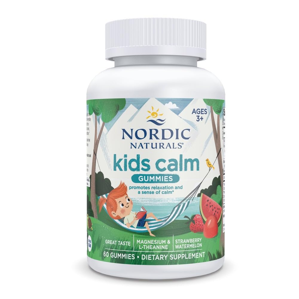 Nordic Naturals Kids Calm Gummies - Strawberry Watermelon - 60 Gummies - Magnezyum L-Theanine Supplement - Çocuklar için Calming - Rahatlama Desteği - 60'a kadar