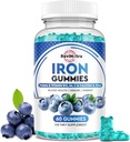 Iron Gummies - με ασβέστιο, ψευδάργυρο, φολικό & βιταμίνη Β12, C, B6 για ενήλικες & παιδιά - Blood Builder & Energy Support for Iron Deciency, Anemia, Vegan - Blueberry Flavor, 60 Gummies