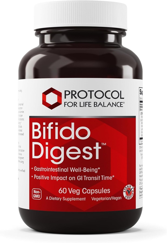 PROTOCOL FOR LIFE BALANCE Bifido Digest - Servis başına 20 Milyar CFU - GI Desteği - Süt Free, Yumurta Ücretsiz & Non-GMO - 60 Veg Capsules
