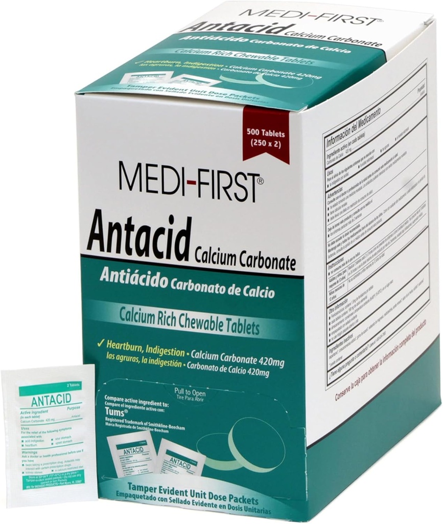 Medi-First 80213 Chewable Mint Antacid Tabletleri, 500 Kont