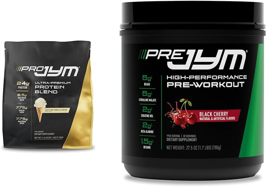 PRO JYM 45 Hizmet - Tahitian Vanilla Bean & PRE JYM 30 Hizmet - Black Cherry