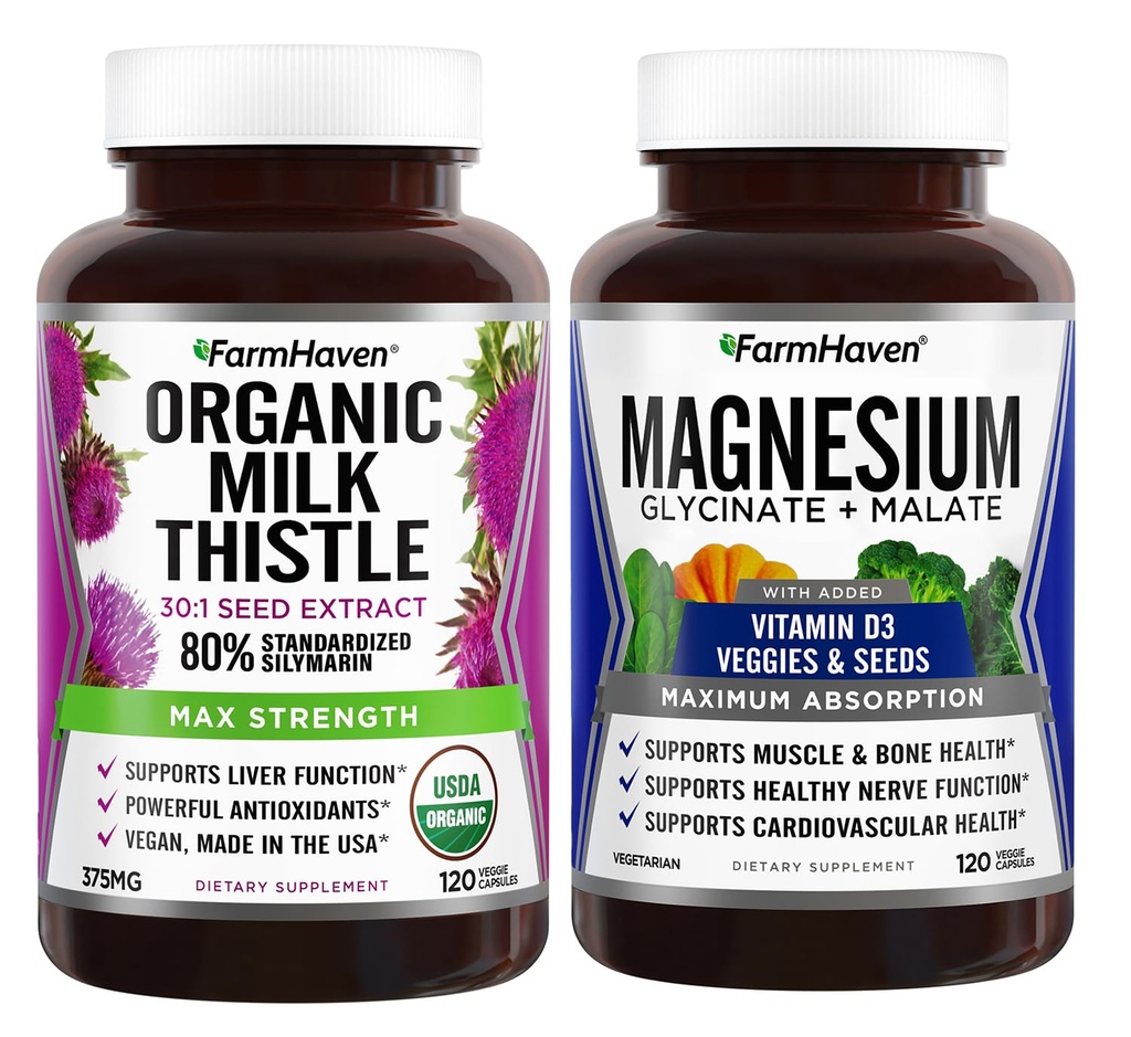 Farm Haven Milk Butle Capsules & Magnezyum Glycinate & Malate Complex w /Vitamin D3